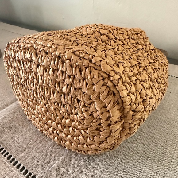 Woven Straw Bucket Bag with Tan Leather Trim - Picture 8 of 10